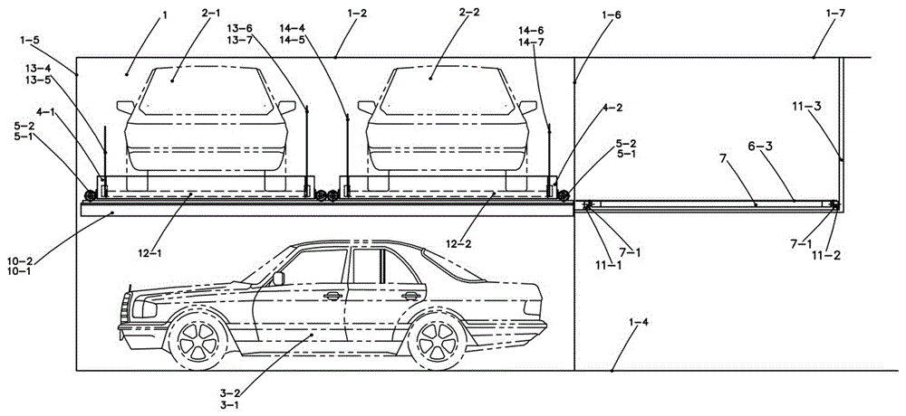 Vehicle carrying board frame device capable of transversely moving and transversely and longitudinally moving upward