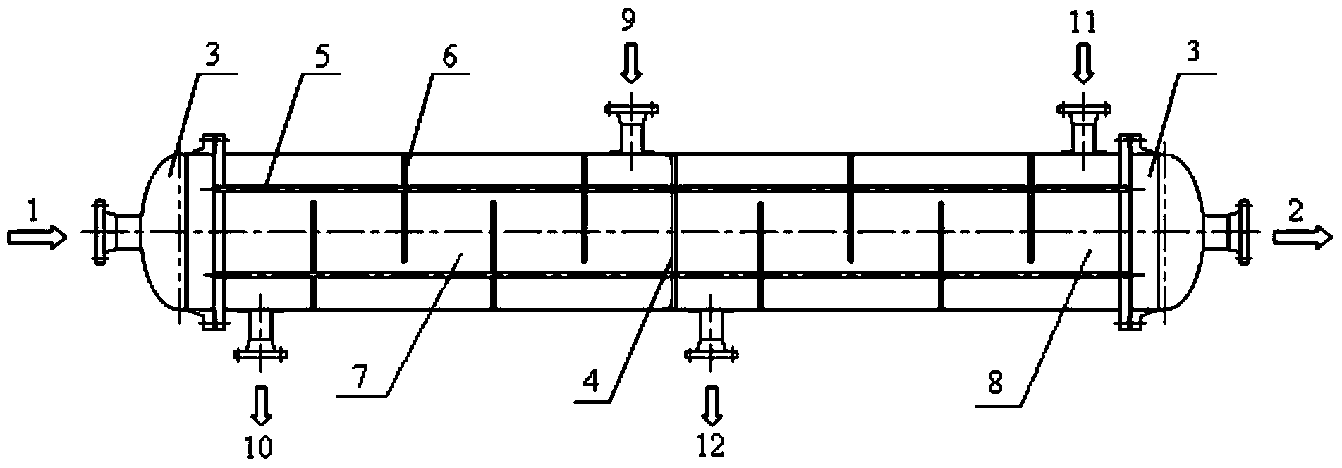 Multi-shell-pass tube type heat exchanger