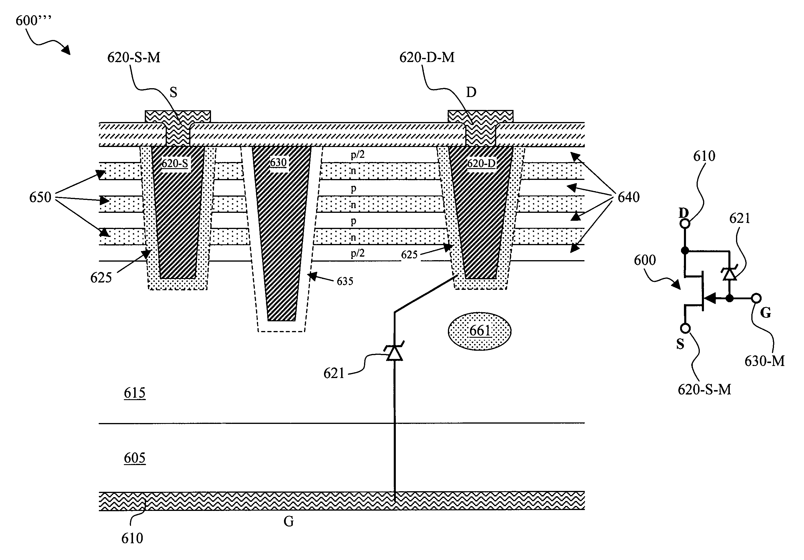 Lateral super junction device with high substrate-drain breakdown and built-in avalanche clamp diode