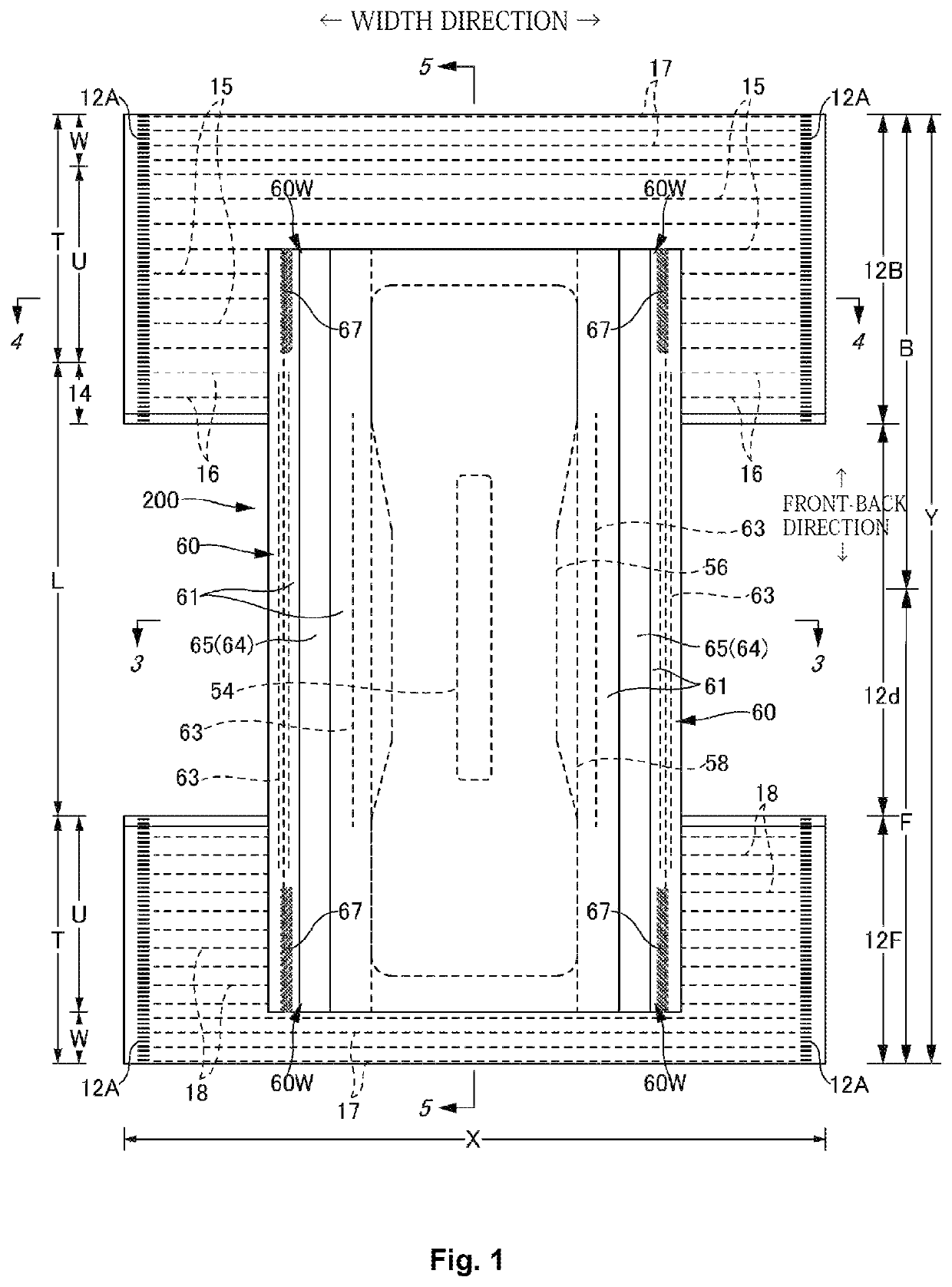 Absorbent article with improved adhesive usage and method of manufacturing same