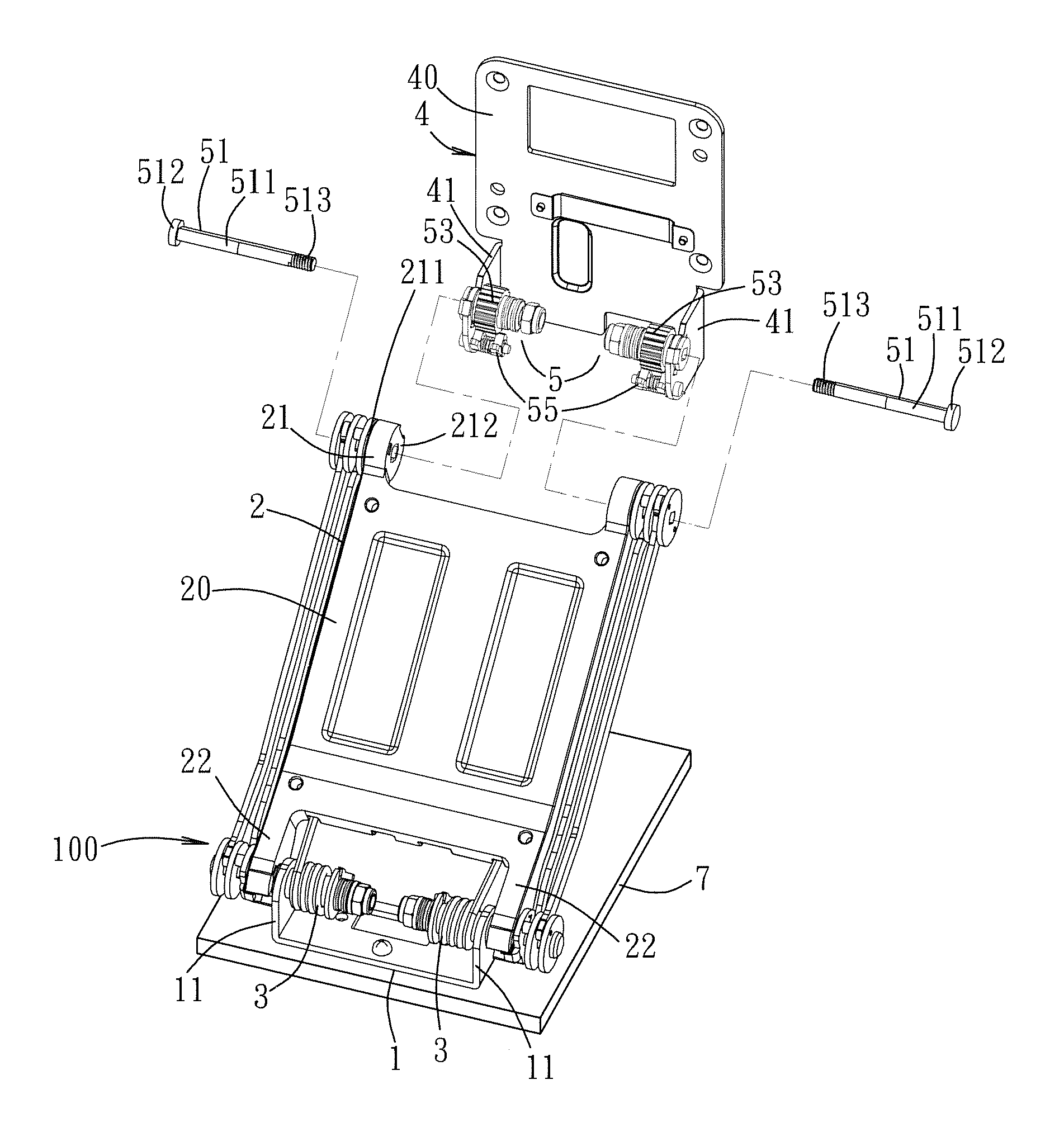 Hinge, supporting module having the hinge, and display device having the supporting module