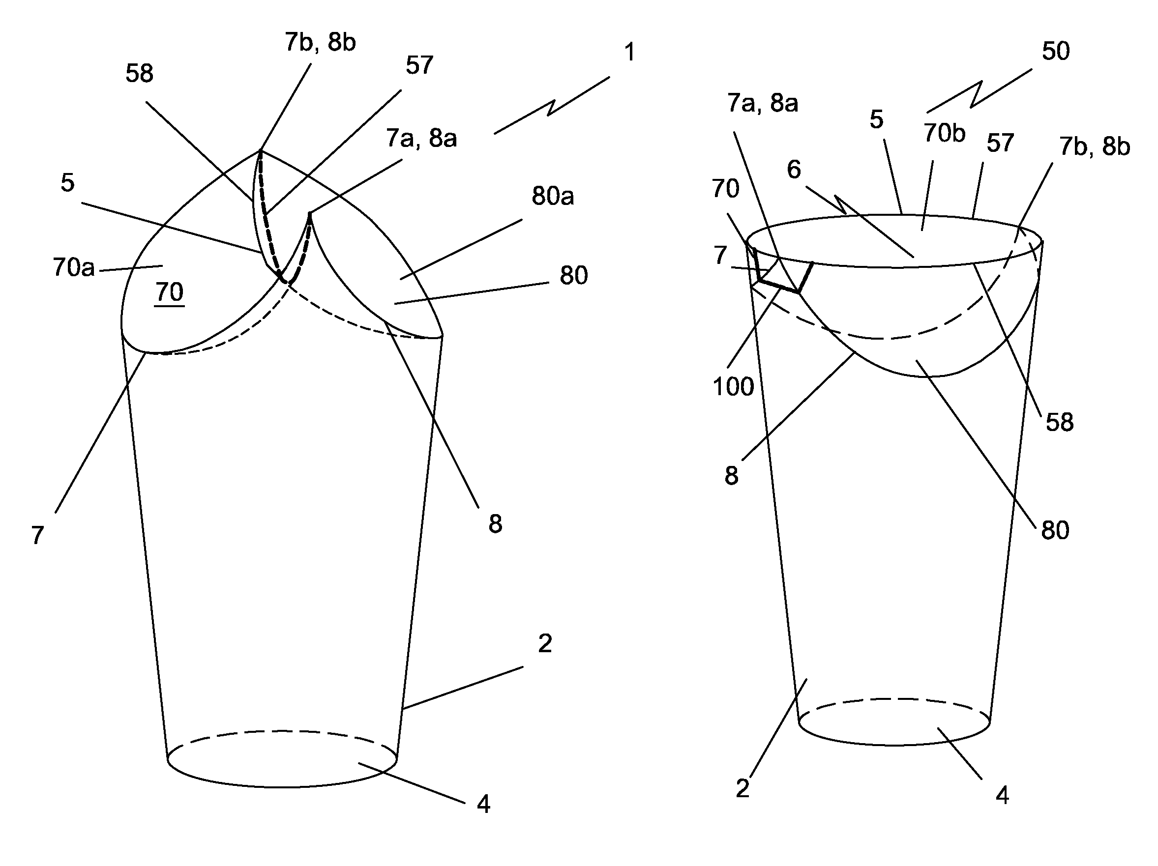 Cup with integral closure flaps