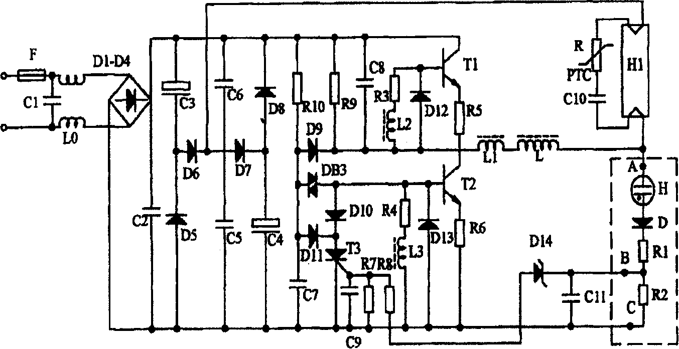 Electronic rectifier for exception protection of discharging lamp and discharging lamp
