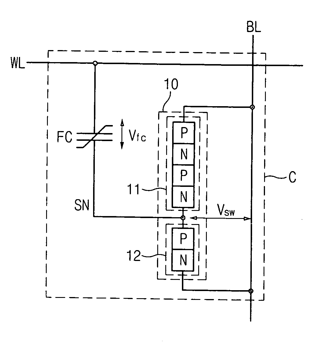 Nonvolatile ferroelectric perpendicular electrode cell, FeRAM having the cell and method for manufacturing the cell