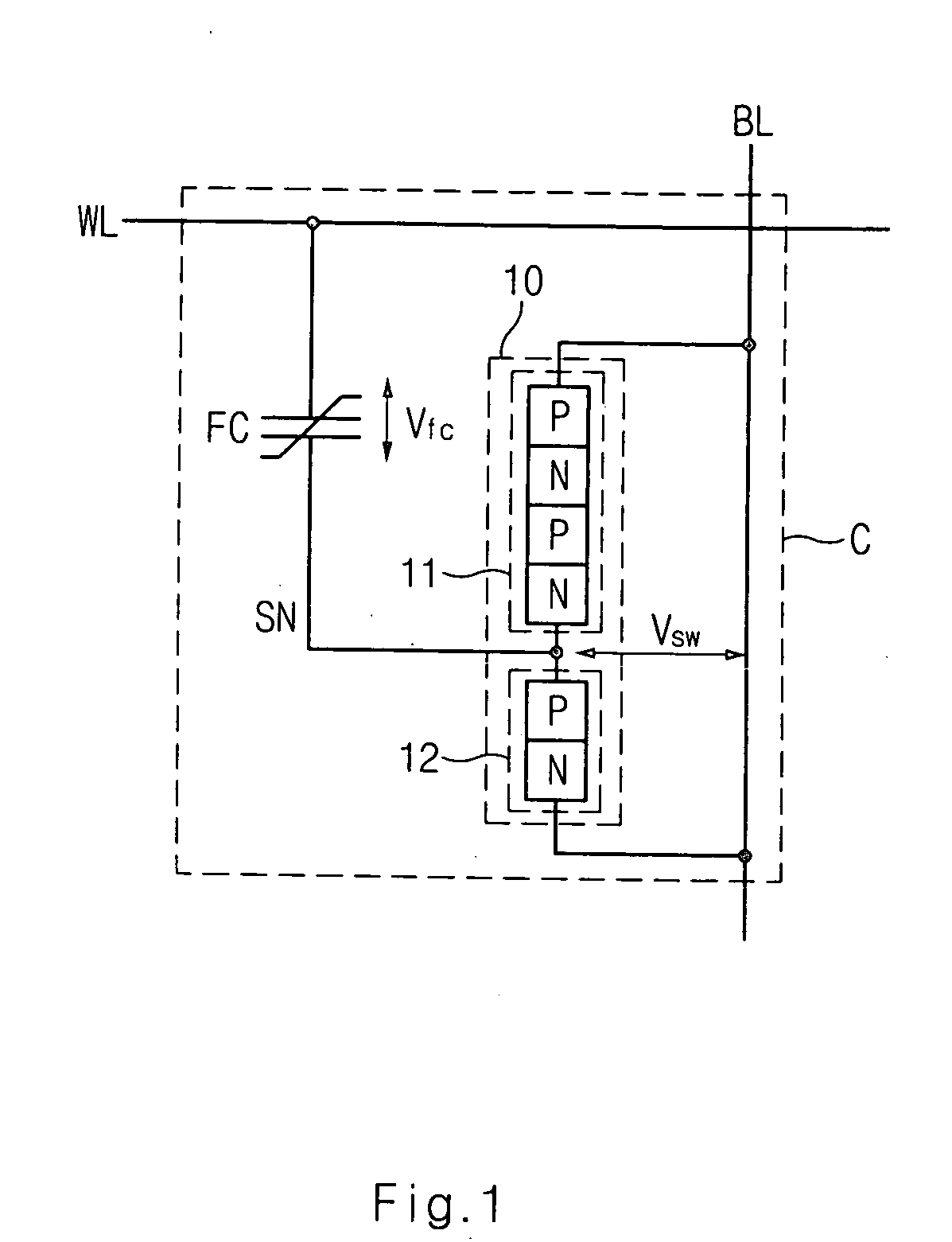 Nonvolatile ferroelectric perpendicular electrode cell, FeRAM having the cell and method for manufacturing the cell