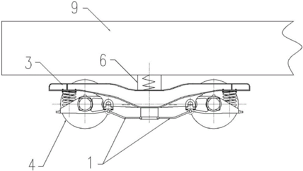 Rail vehicle and forced steering radial bogie thereof