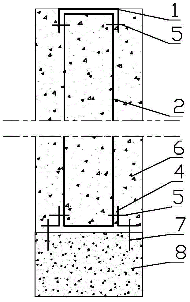 Combined wall formed by single prefabricated wall sections and construction method
