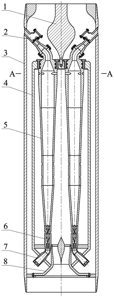 Double-tube two-stage axial flow downhole degassing device