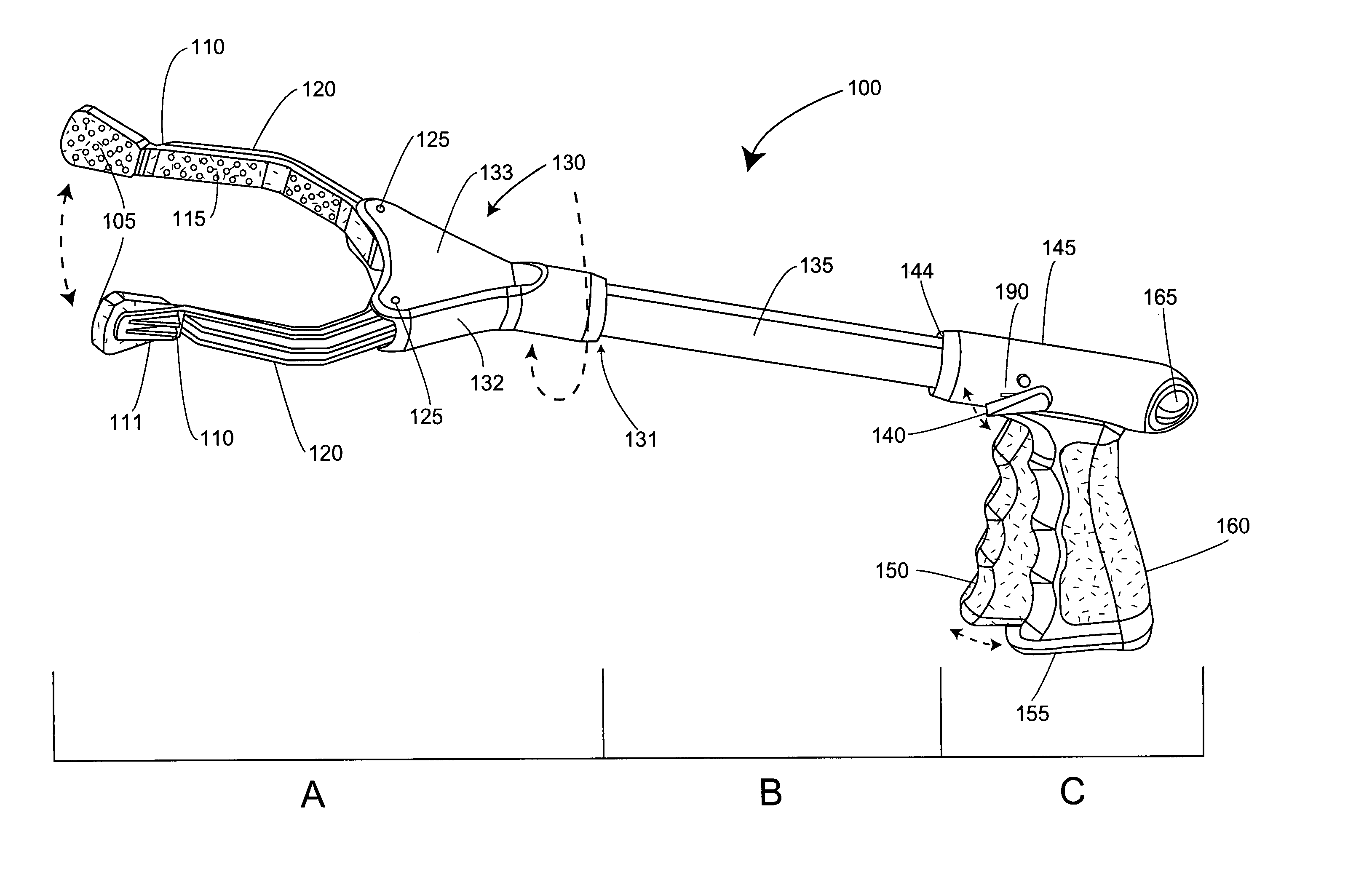 Pick up device with locking mechanism and leverage action trigger