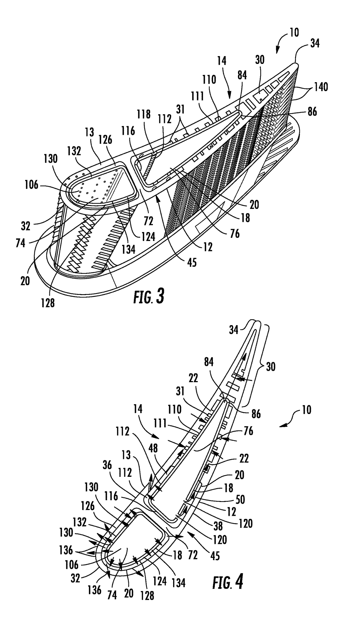 Internal cooling system with insert forming nearwall cooling channels in an aft cooling cavity of an airfoil usable in a gas turbine engine