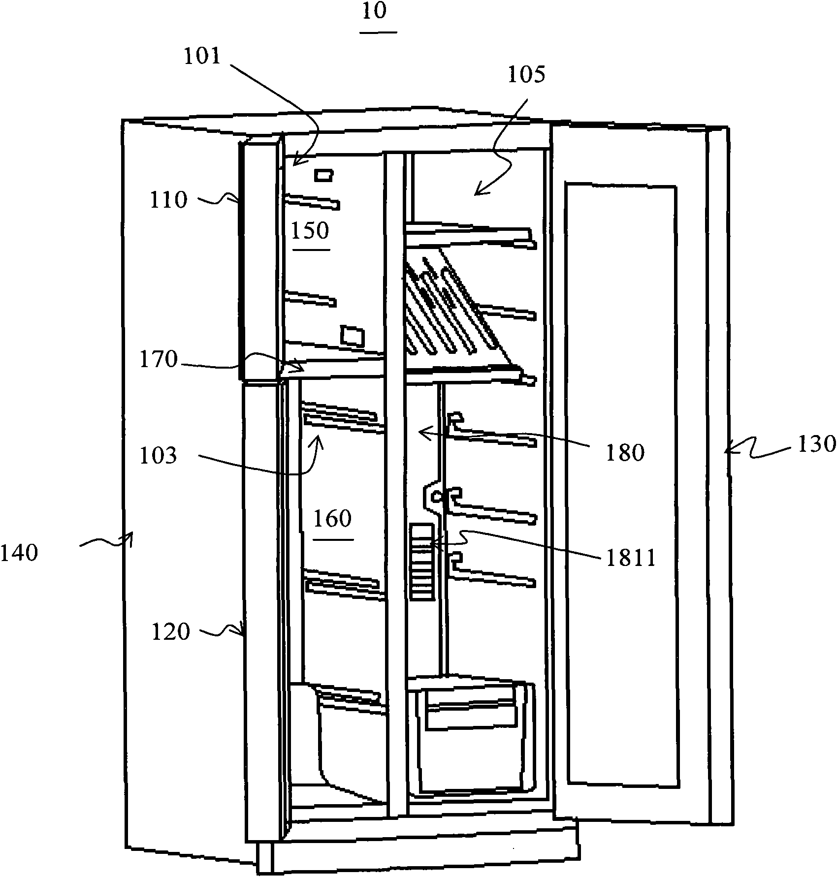Refrigeration device and temperature control method of cold rooms thereof