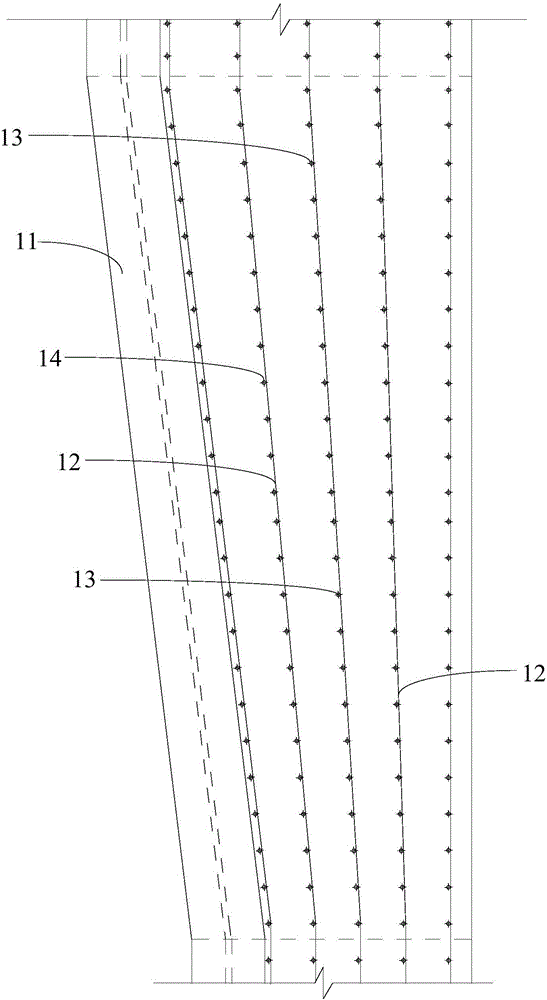 Oblique-section board wall rebar divergent layout system and construction method thereof