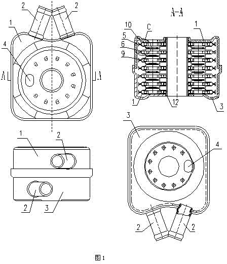 Engine oil water-cooled housing type radiator of automobile transmission