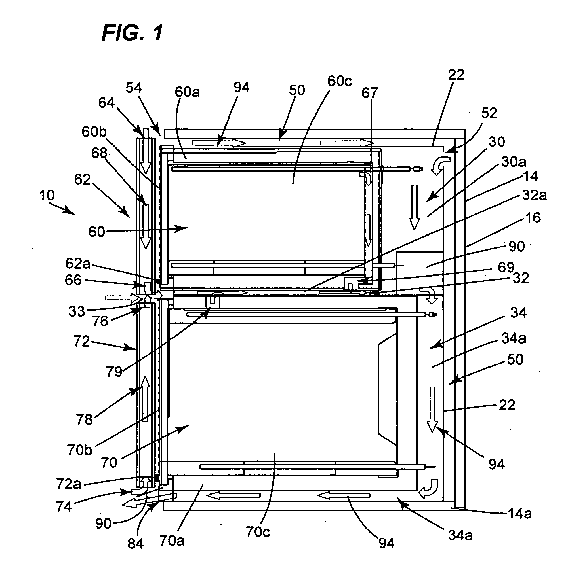 Appliance with a vacuum-based reverse airflow cooling system using one fan