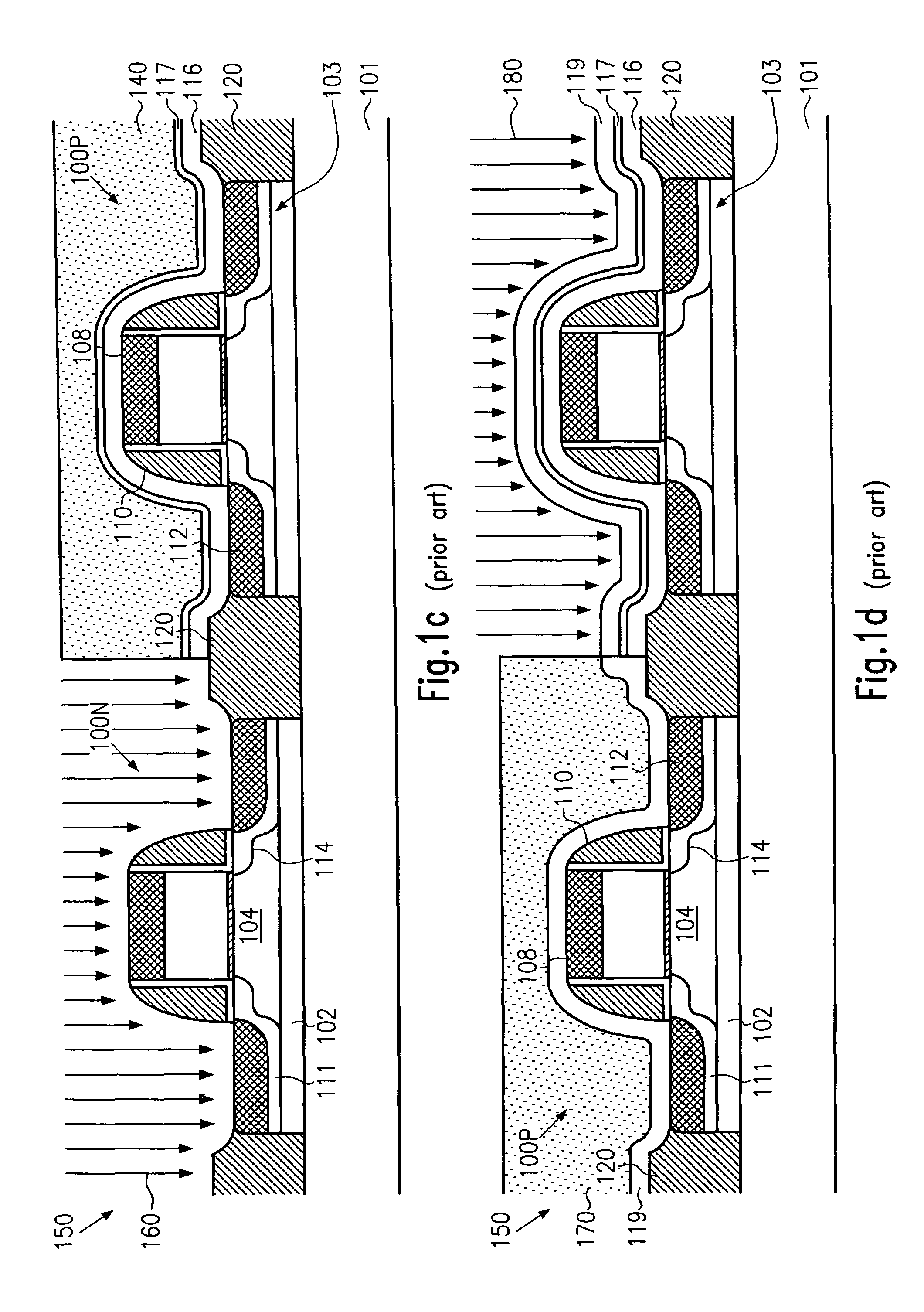 Technique for creating different mechanical strain in different channel regions by forming an etch stop layer stack having differently modified intrinsic stress
