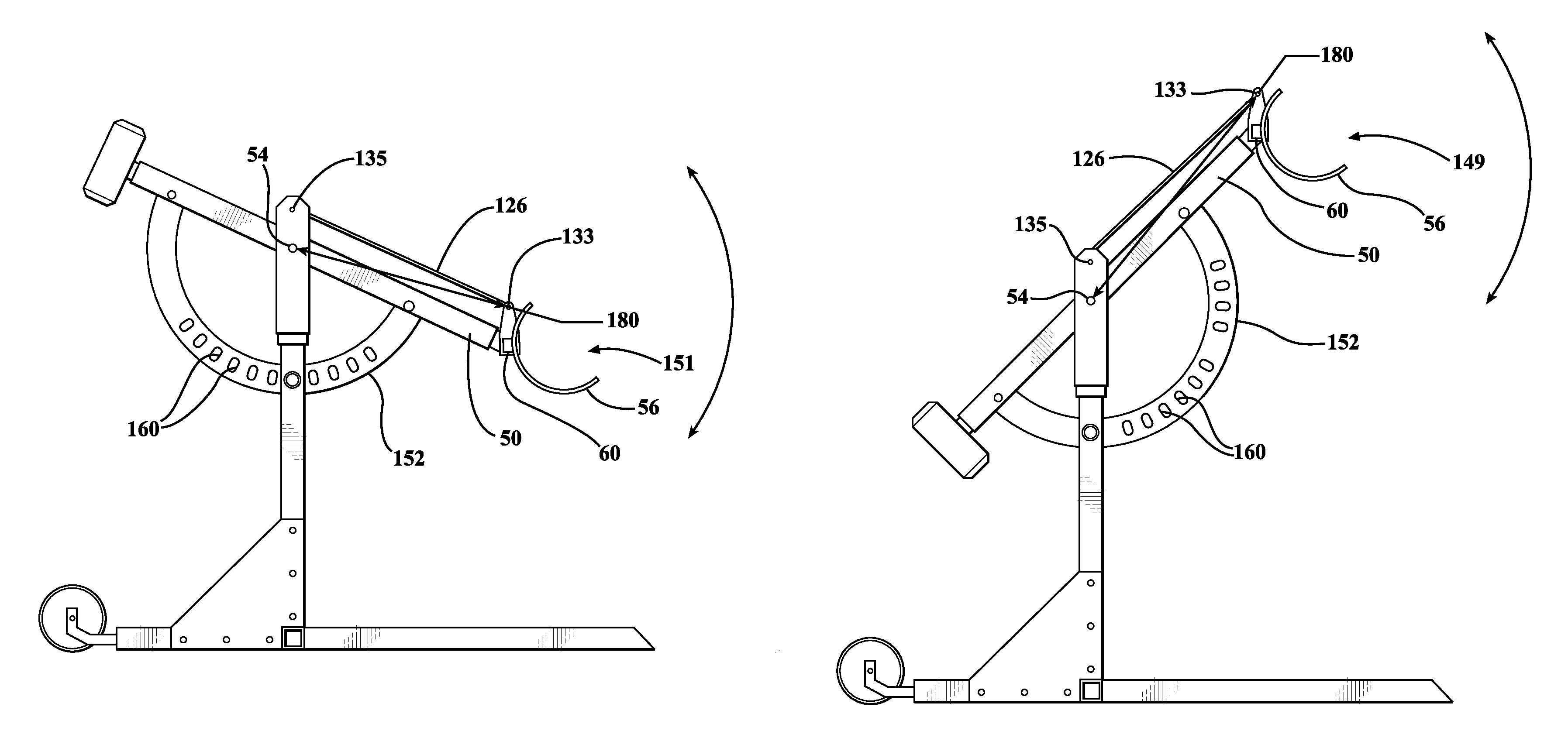 Pivoting twin arm support for free weights