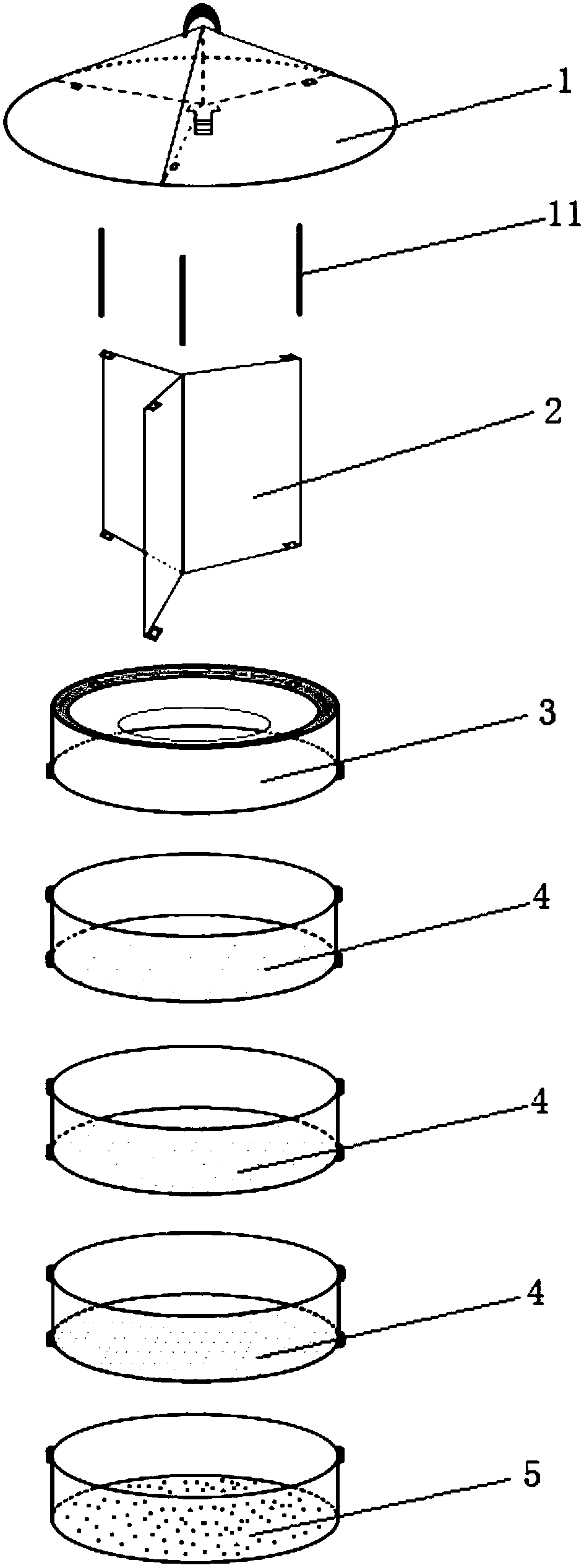 Lamp-induced layered insect collecting device