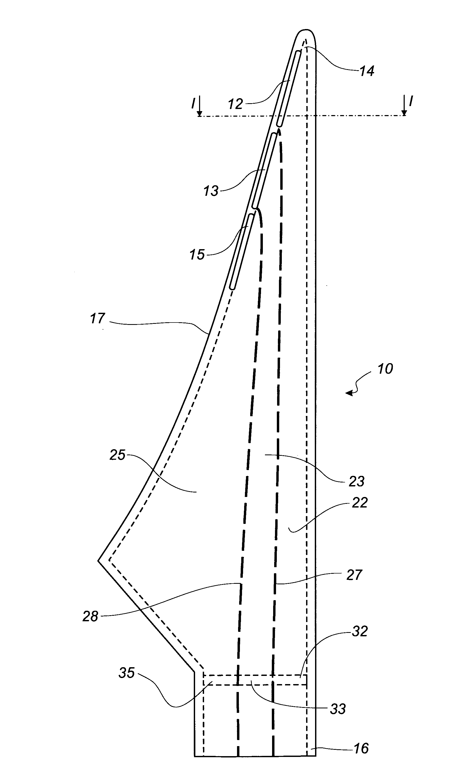 Wind turbine blade with lift-regulating means in form of slots or holes