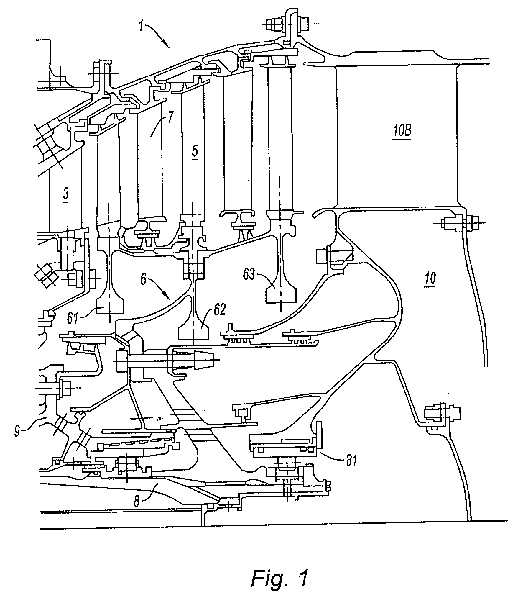 System providing braking in a gas turbine engine in the event of the turbine shaft breaking