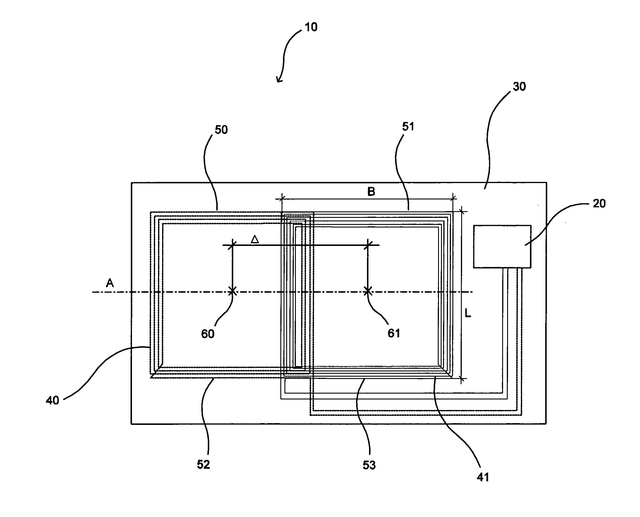 Antenna arrangement having at least two decoupled antenna coils; RF component for non-contact transmission of energy and data; electronic device having RF component