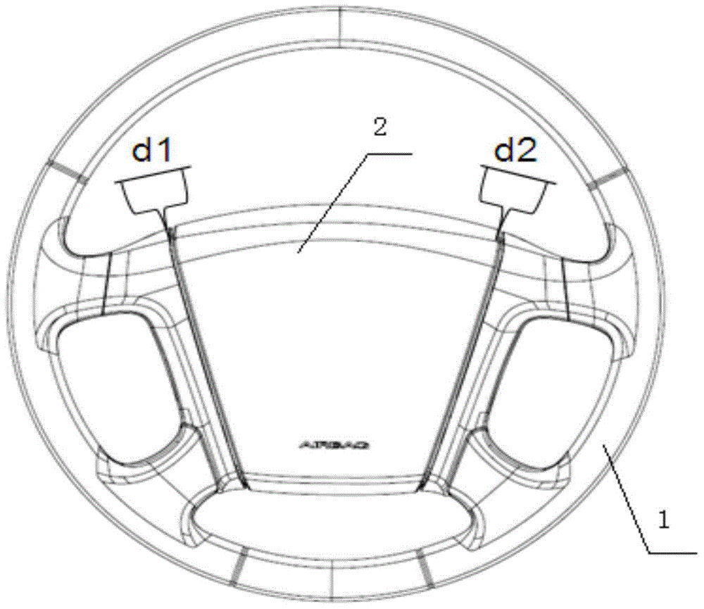 A steering wheel provided with an airbag module positioning device