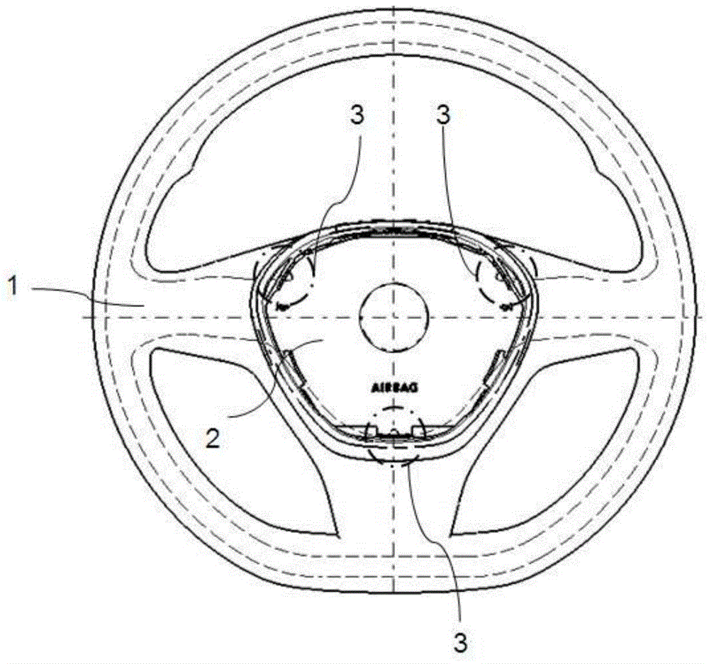 A steering wheel provided with an airbag module positioning device