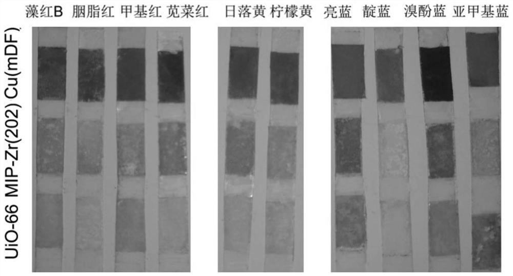 Porous metal-organic complex material-based colored substance rapid detection test paper as well as detection method and application thereof