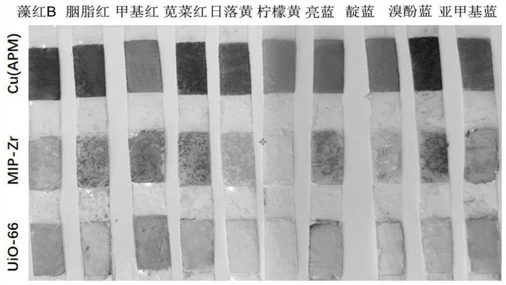 Porous metal-organic complex material-based colored substance rapid detection test paper as well as detection method and application thereof