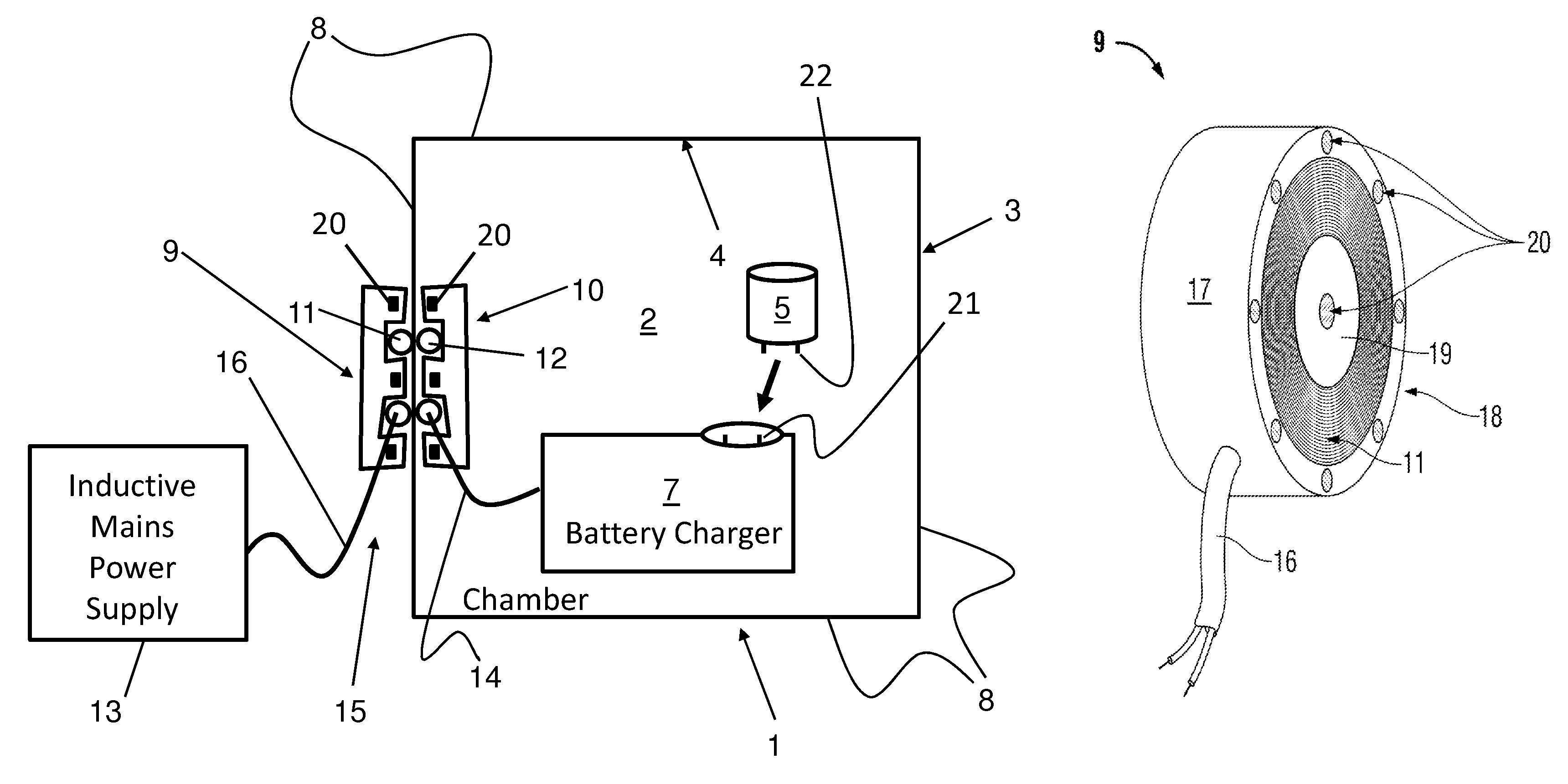 Surgical sterilizer with integrated battery charging device