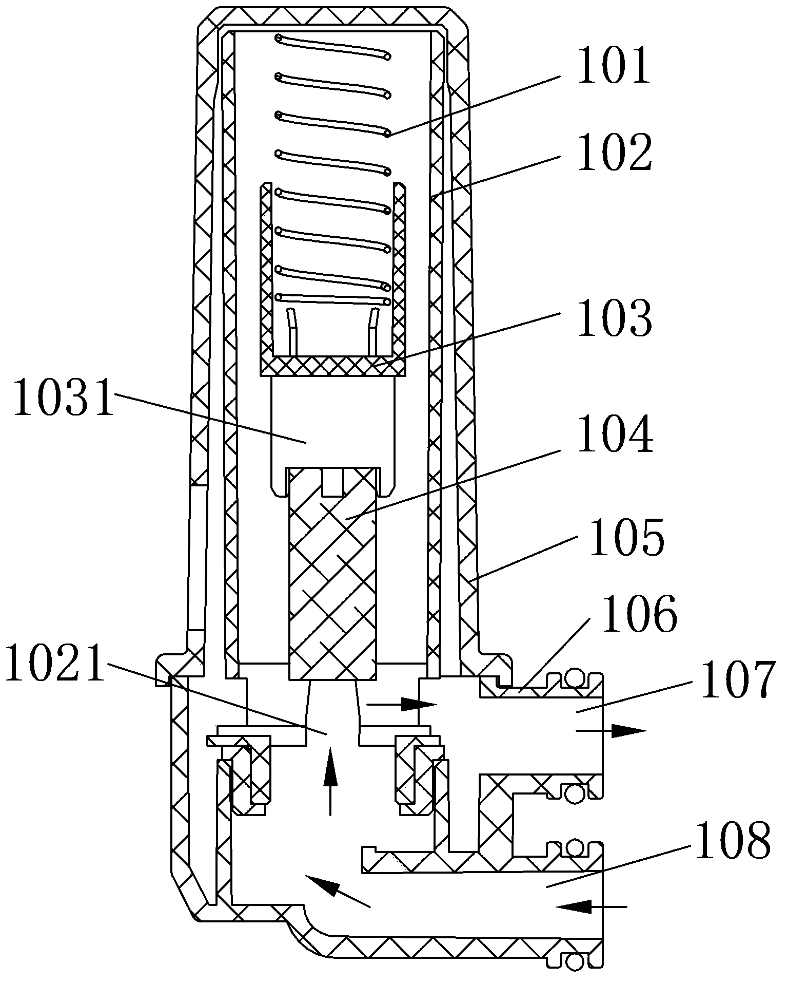 Sterilizing filtering element and water purifying device utilizing same