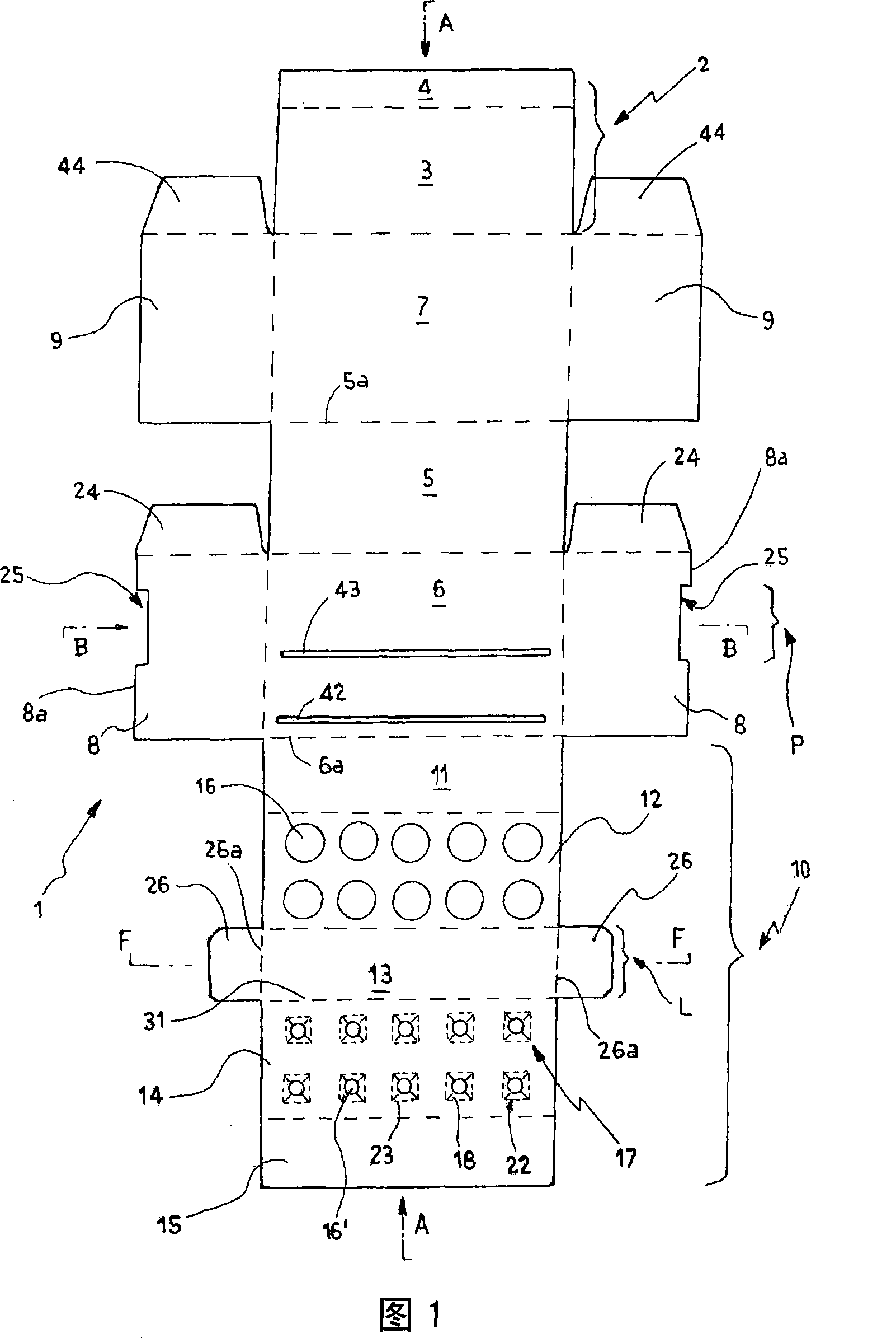 Blank, box, device and method for packaging elongated articles