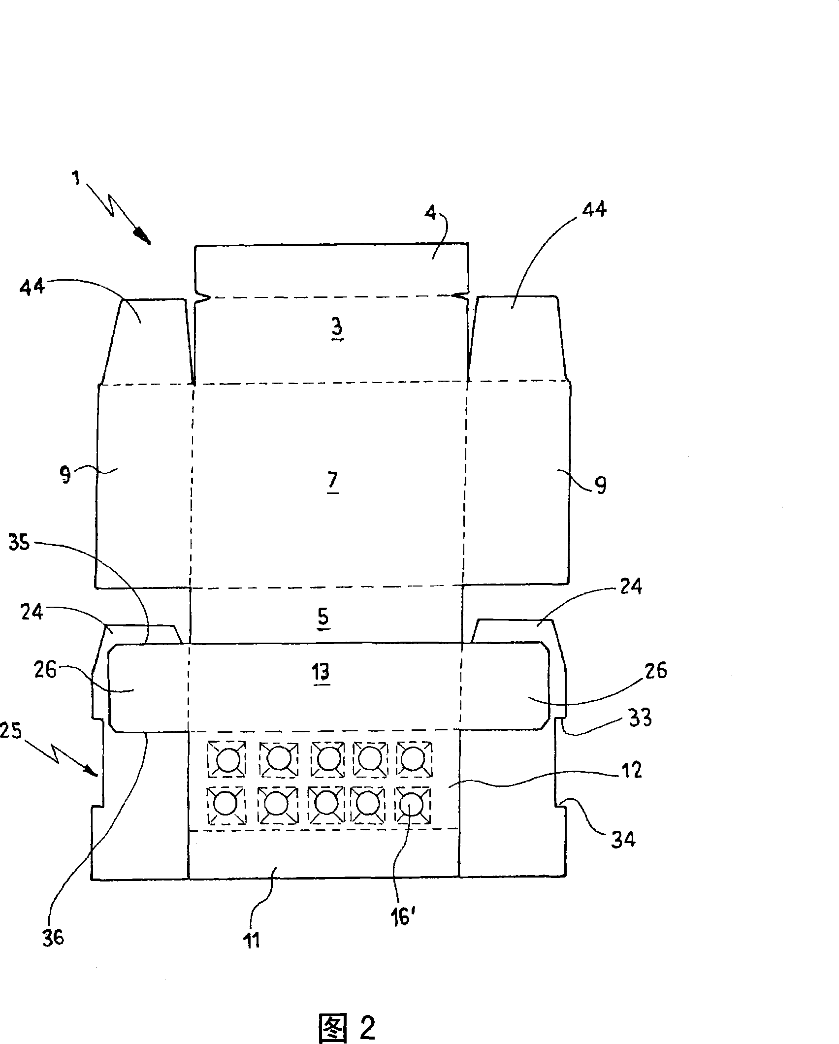 Blank, box, device and method for packaging elongated articles