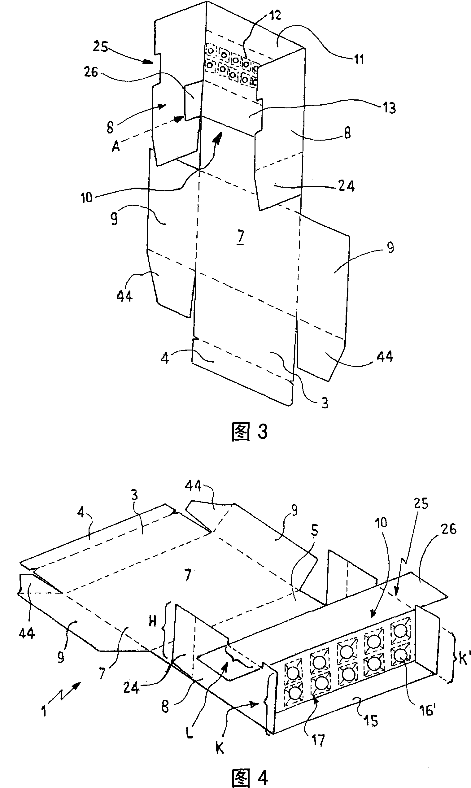 Blank, box, device and method for packaging elongated articles