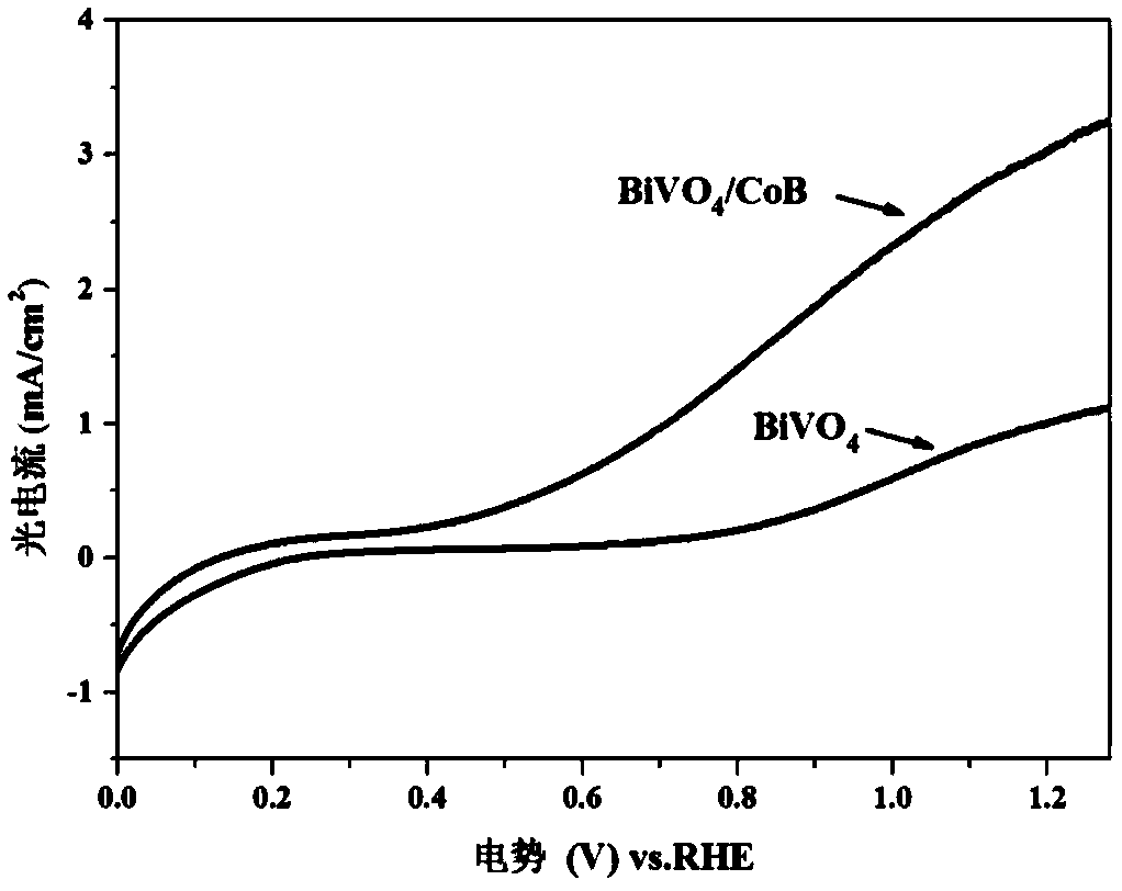 Cobalt boride modified bismuth vanadate film photoelectric anode as well as preparation method and application thereof