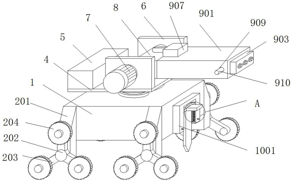 High-dust-raising building construction site efficient dust falling device and using method thereof.