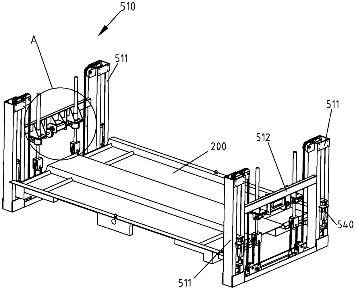 A vehicle-carrying pallet palletizer and an intelligent three-dimensional garage using the vehicle-carrying pallet palletizer