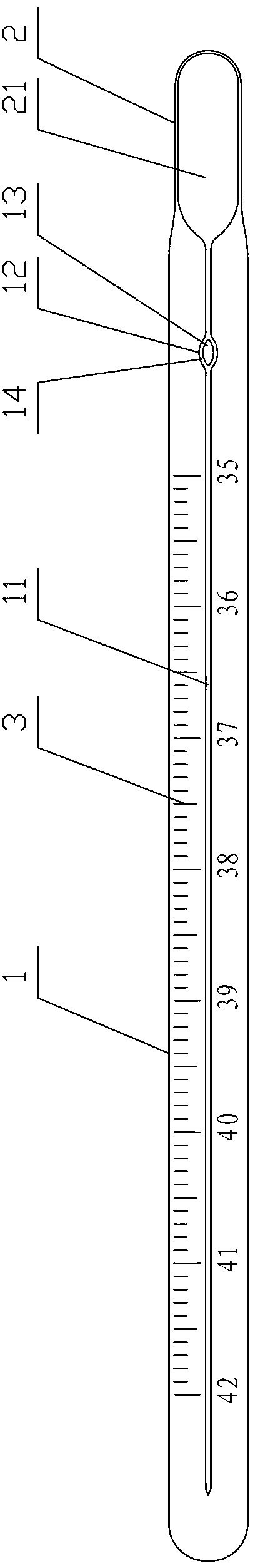 Mercury-free clinical thermometer and production method thereof