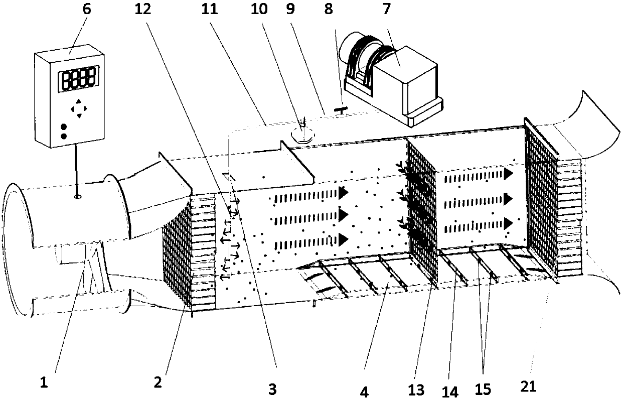 Wind tunnel simulation device for research of plant dust retention mechanism and operation method