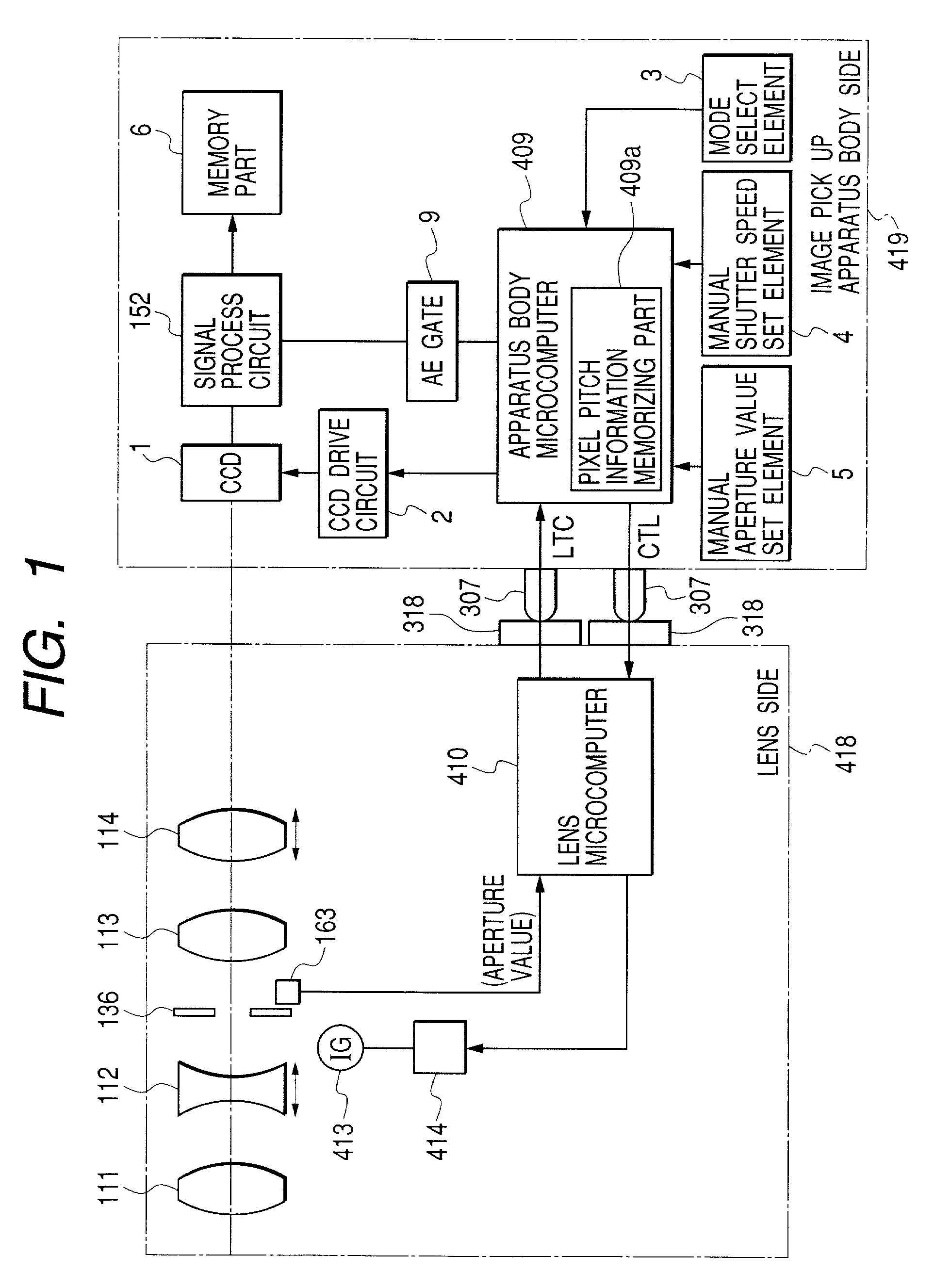 Optical apparatus including image pick-up device and interchangeable lens with controller for controlling change of aperture