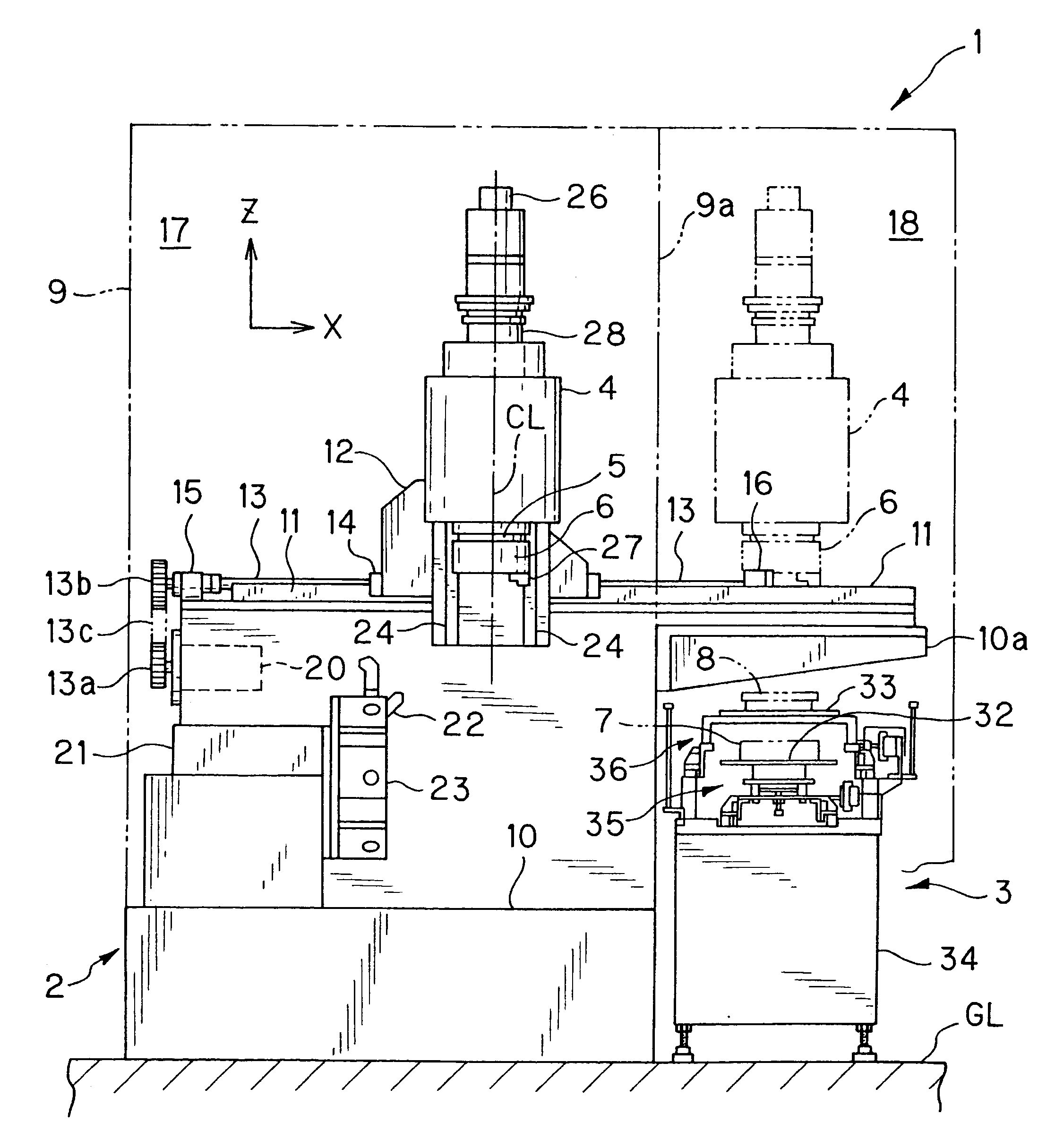 Work transfer method and apparatus in machine tool with movable spindle and machining system