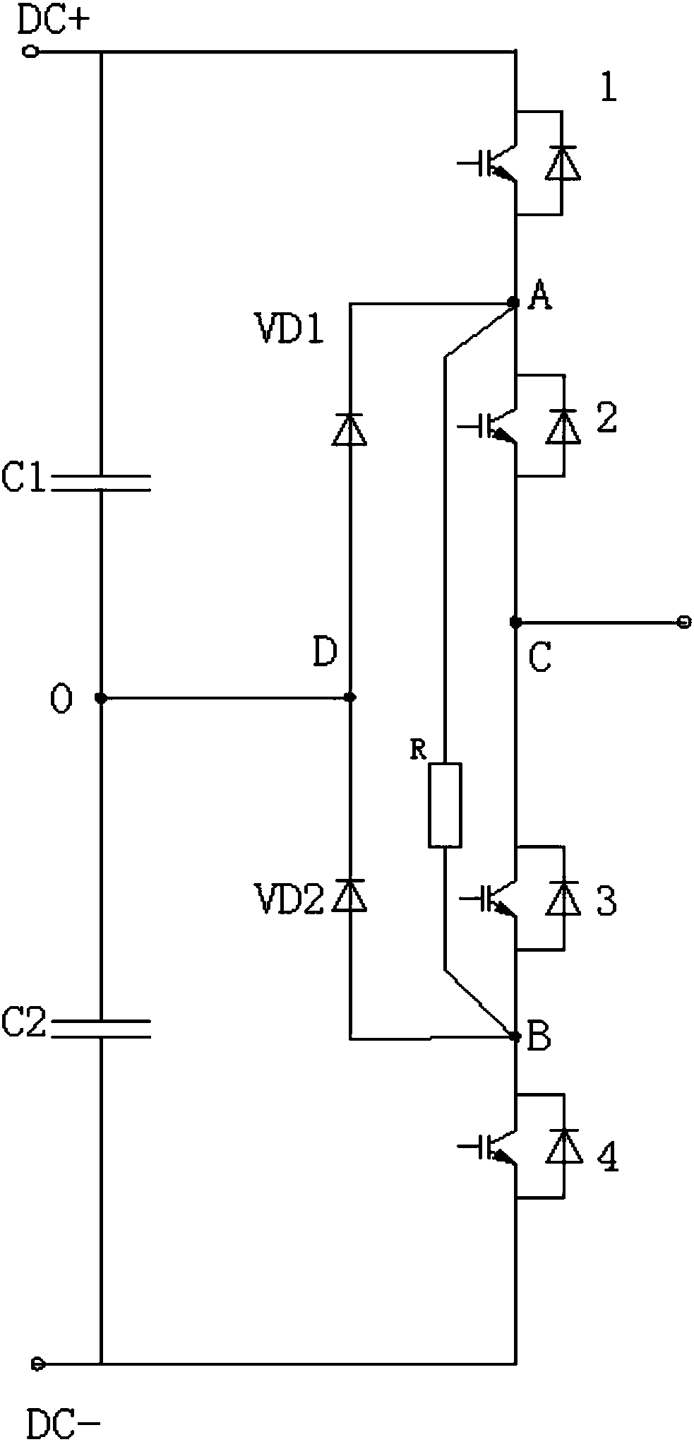 Neutral point static clamping voltage-sharing circuit for three-level inverter