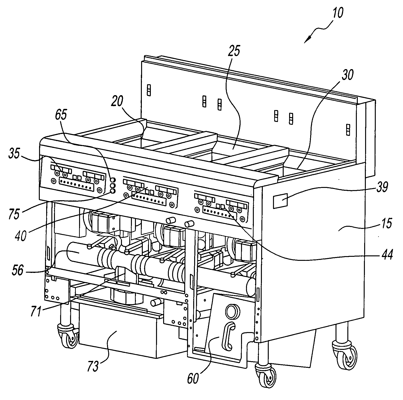 Low oil volume fryer with automatic filtration and top-off capability