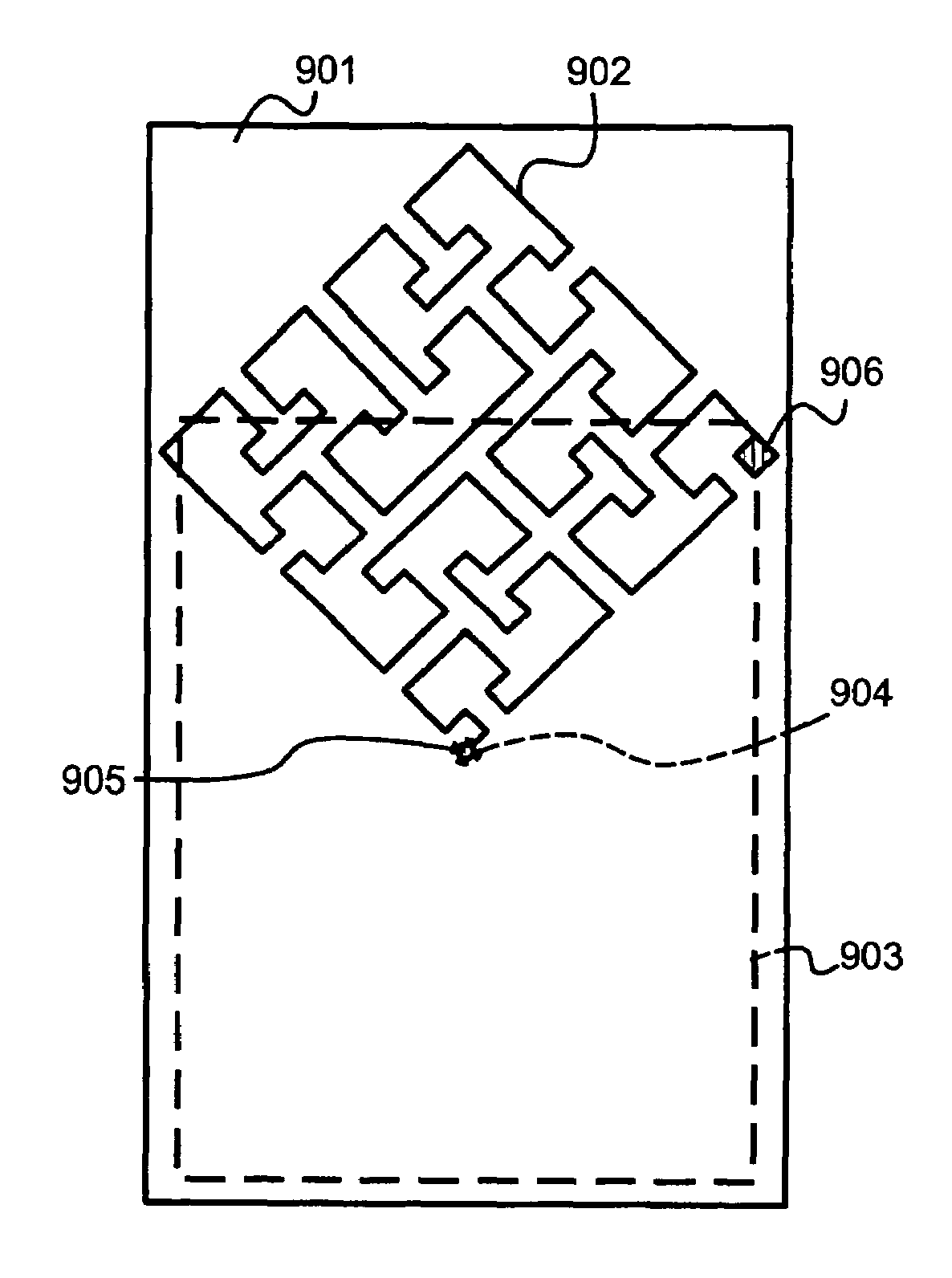 Modified space-filling handset antenna for radio communication