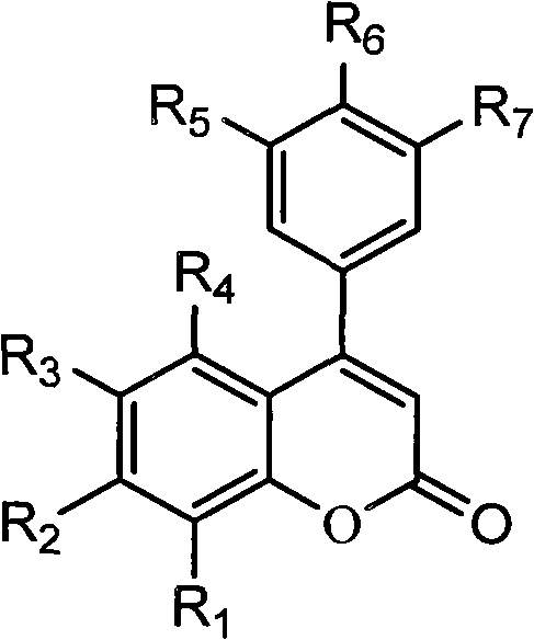 4-aryl coumarin compound and preparation method and application thereof