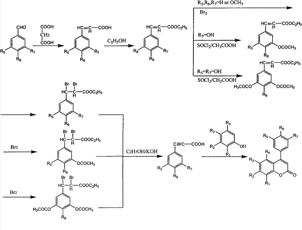 4-aryl coumarin compound and preparation method and application thereof