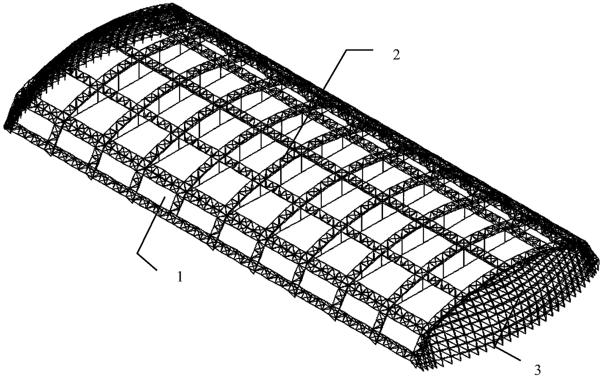 Large-span rigid gable space grid-three-sections composite cable arch (truss)-membrane structure system