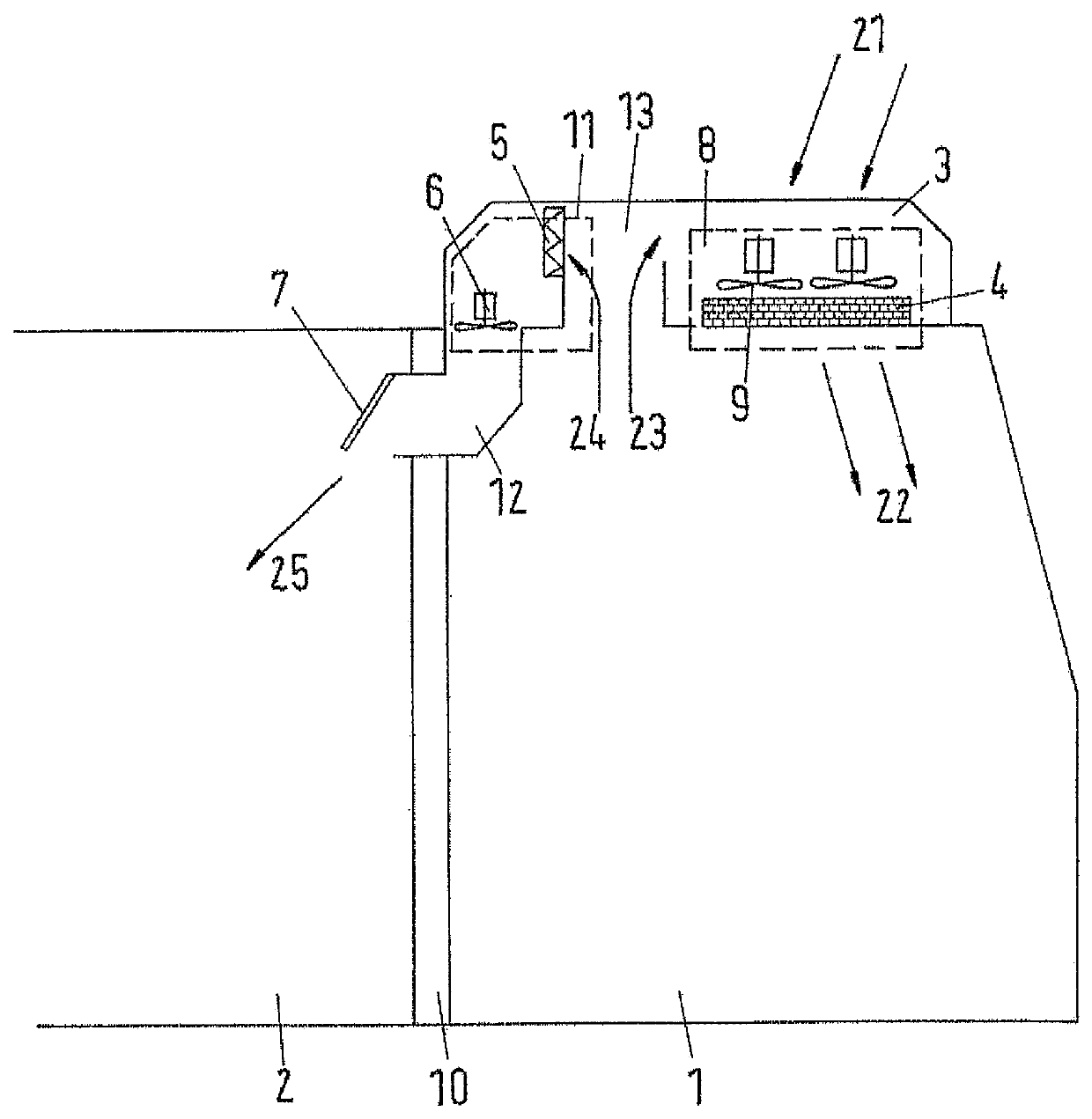 Rail vehicle comprising an engine compartment and at least one driver's cab, and method for generating overpressure in the engine compartment