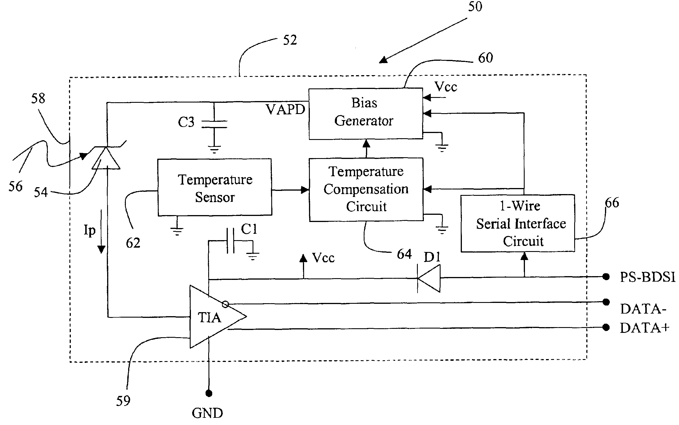 Single chip ASIC and compact packaging solution for an avalanche photodiode (APD) and bias circuit