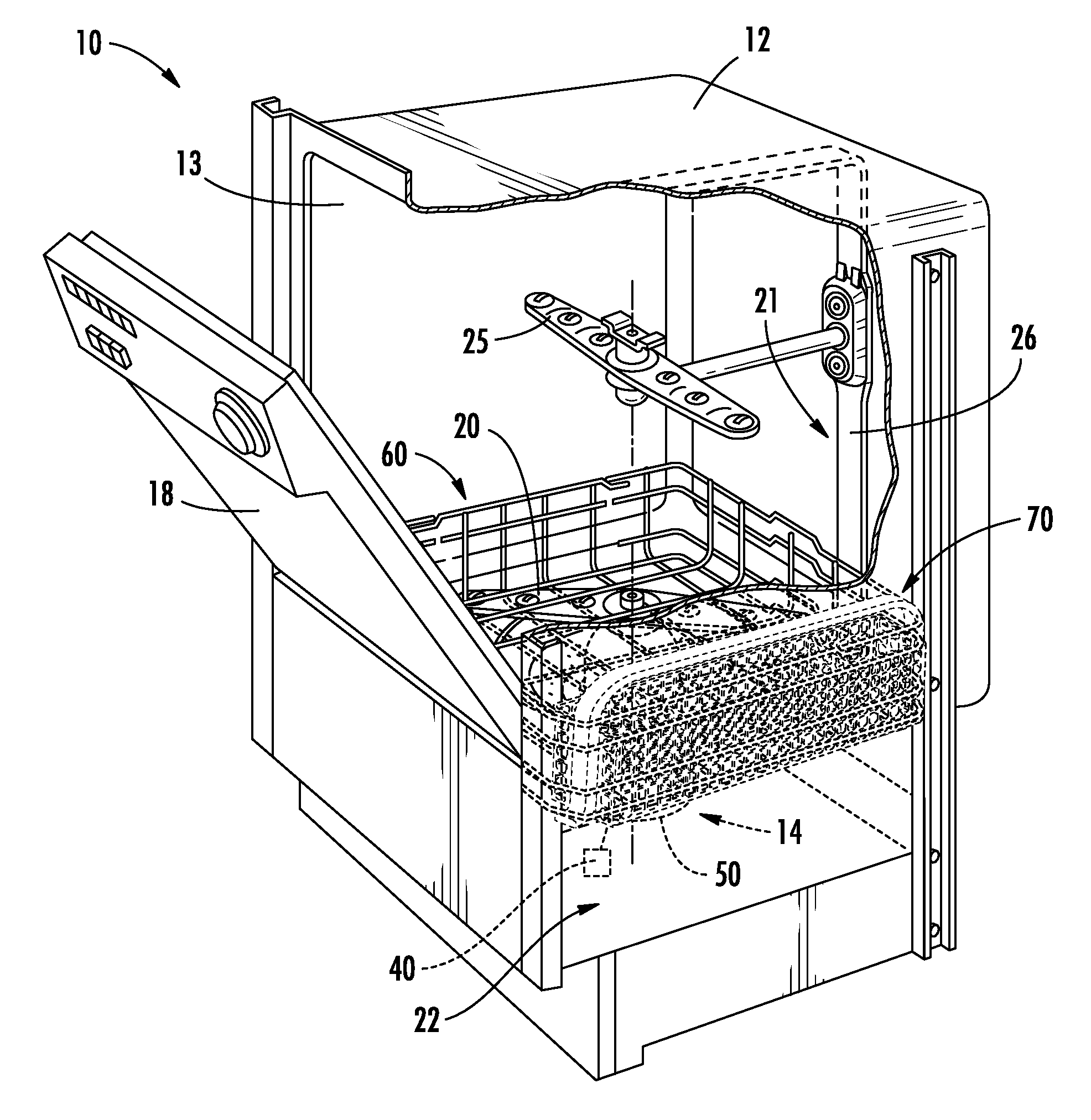 Silverware basket with integral spray jets for a dishwasher