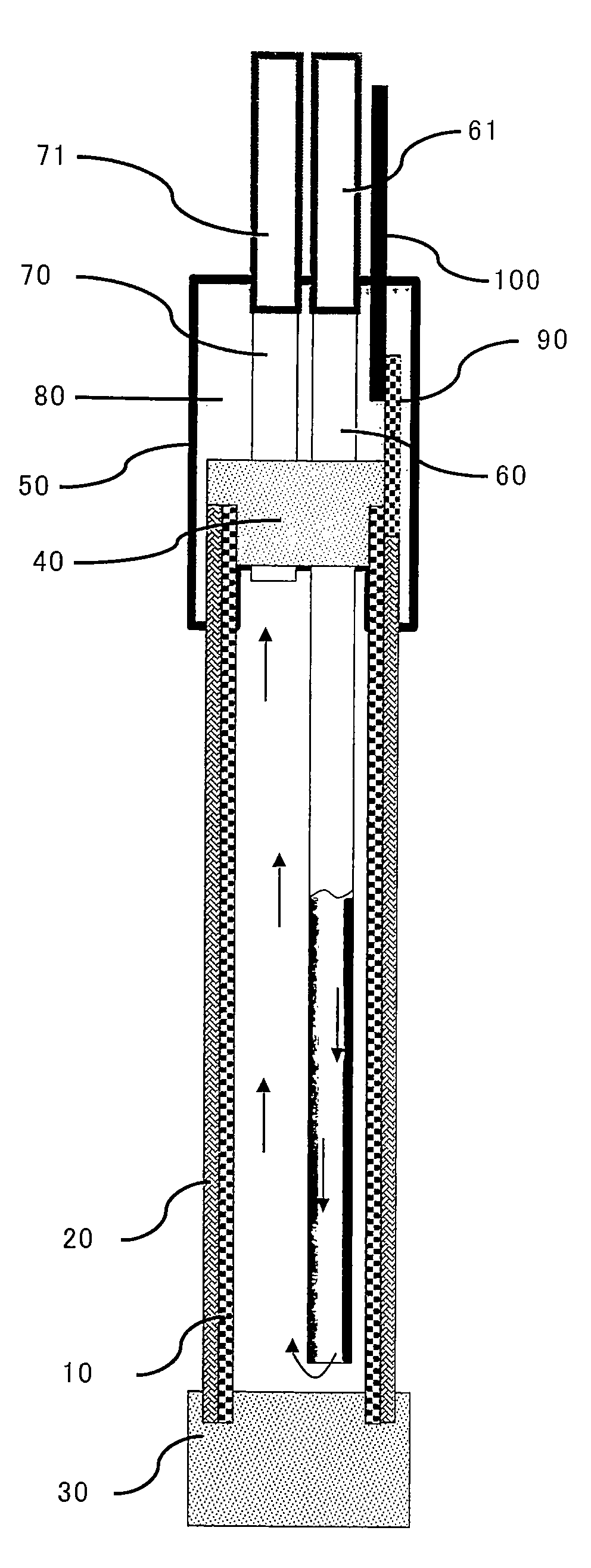 Hollow electrode with film for electrodeposition coating